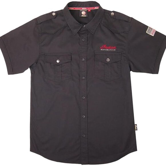 Indian Motorcycle Men's Short-Sleeve Casual Black Button-Down Shirt Size XL - Picture 3 of 10